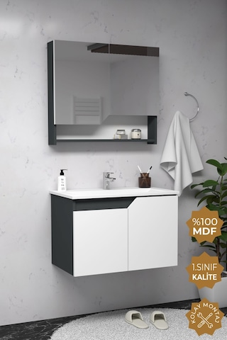 Teta Home Napoli 65 Cm Mdf Banyo Dolabı Seti Antrasit-beyaz Antrasit - Beyaz