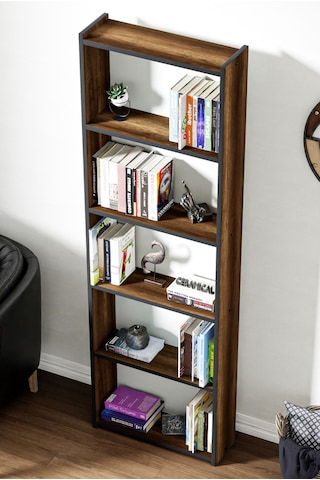 Kts2 Modern Kitaplık / 5 Raflı - 60x180 Cm - Ceviz