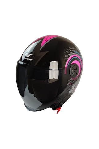 Mts Fx-101 Çenesiz Açık Kask Parlak Pembe - Siyah