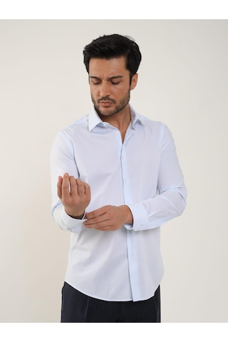 Dufy Açık Mavi Erkek Slim Fit Düz Klasik Yaka Uzun Kol Gömlek - 88354 Açik Mavi