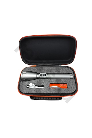 Everton Rt-260 60w 6000 Lümen Ultra Güçlü Şarjlı El Feneri - 2 Km Menzilli, Zoomlu, Çantalı Tam Set Gri