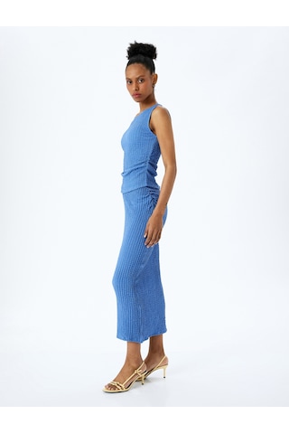 Koton Slim Fit Dokulu Drape Detaylı Yüksek Bel Kalem Etek Mavi 5sak10002uk Mavi