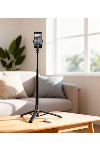 Uzaktan Kumandalı 156 Cm Alüminyum Tripod Ve Selfie Çubuğu Telefon, Kamera, Işık Ve Gopro Uyumlu