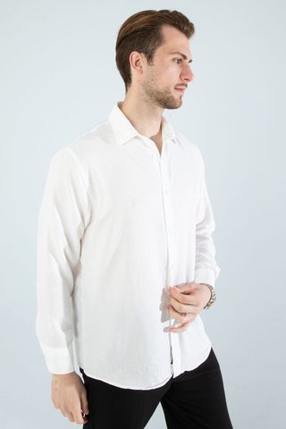 Rahat Kesim Keten Dokulu Gömlek Beyaz