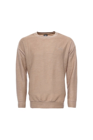 Wessi Yatay İnce Çizgili Bej Erkek Sweatshirt Bej
