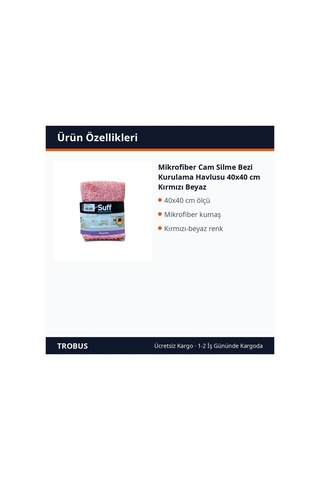 Trobus Mikrofiber Cam Silme Bezi Kurulama Havlusu 40x40 Cm Kırmızı Beyaz