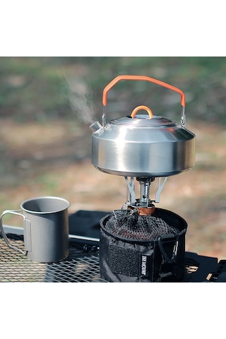 Teltree 1l Çelik Paslanmaz Kamp Çay/su Kaynatıcı, Silikon Kollü, Taşınabilir Piknik-faaliyetleri İçin Gümüş