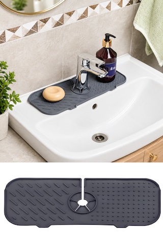 Silikon Musluk Matı Su Sıçratmaz-kaydırmaz-tahliyeli Mutfak-banyo Lavabo-sabunluk Çok Amaçlı Tezgah-evye Düzenleyici Gri Silikon Musluk Matı Su Sıçratmaz-kaydırmaz-tahliyeli Mutfak-banyo Lavabo-sabunluk Çok Amaçlı Tezgah-evye Düzenleyici Gri