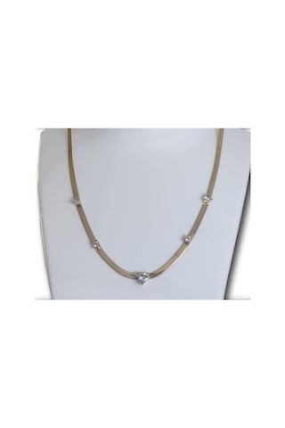 Uzel Çelik Sarı Zirkon Taşlı İtalyan Zincirli Taş Kalpli Kolye