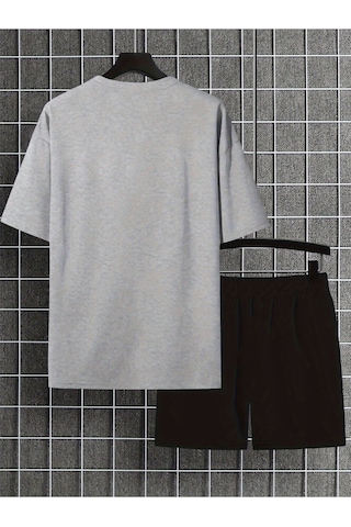 Uyguntarz Unisex Papatyakelebek Tasarım Basklı Tshirt Eşofman Takımı Gri