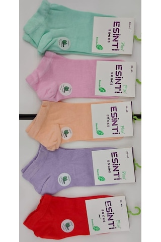 Esinti Kadın Bambu Patik Pastel Renkli Çorap 12 Adet 001