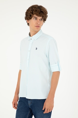 U.S. Polo Assn. Erkek Su Yeşili Çizgili Gömlek 50288675-VR083