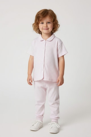 Kız Çocuk Pembe Çizgili Fitilli Kaşkorse Alt Üst Takım Pembe