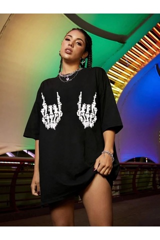 Valensdesign Baskılı Oversize T-shirt - Siyah