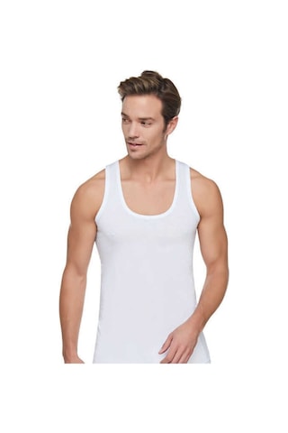 Tutku 12'li Klasik Askılı Erkek Atlet %100 Pamuk Penye Beyaz Atlet 001