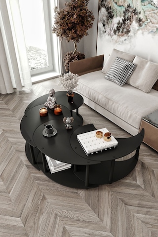Yin Yang Unıty Serenıty Orta Sehpa 4 Lü Siyah-100 Cm Siyah