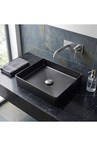 Alfas Aura Dikdörtgen 51x36cm Pvd Antrasit Tezgah Üstü Altı Çanak Lavabo 304 Paslanmaz Çelik