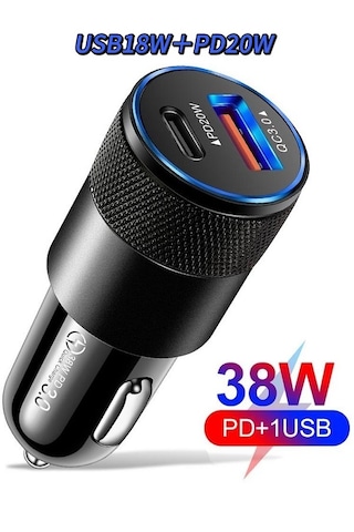 Araç Seyahat Cep Telefonu Şarjı Oto Çakmaklık Şarj Cihazı Type-c Usb Girişli Araba Şarz Aleti 38w 1