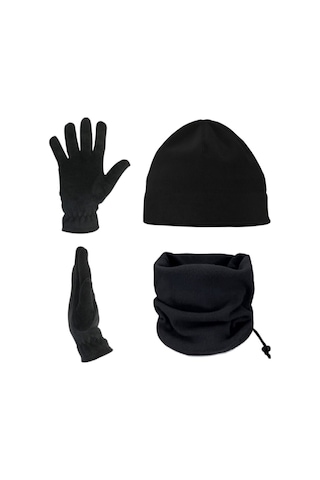 Erkek Polar Bere Boyunluk Ve Polar Eldiven - 3'lü Set Siyah