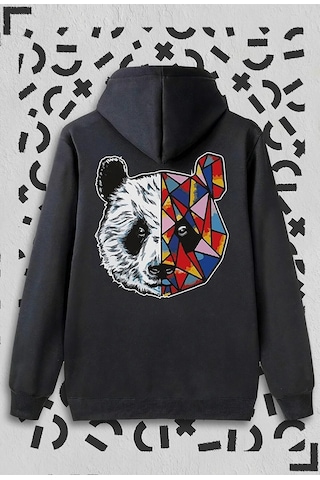 Merkür Store Sevgili Çift Kombinleri Panda Tasarım 2 Ürün Siyah Kapüşonlu Sweatshirt SIYAH