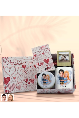 BK Gift Sevgiliye Özel Karikatürlü Kutuda Hediye Seti, Kupa Bardak, Sevgili Hediyesi, Kokulu Mum, Fotoğraflı Çerçeve-10
