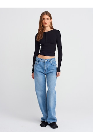 Dilvin 71785 Kalın Kumaş Boru Paça Denim Pantolon-mavi Mavi