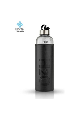 H2o Deri Kılıflı Cam Matara 1000 Ml Siyah