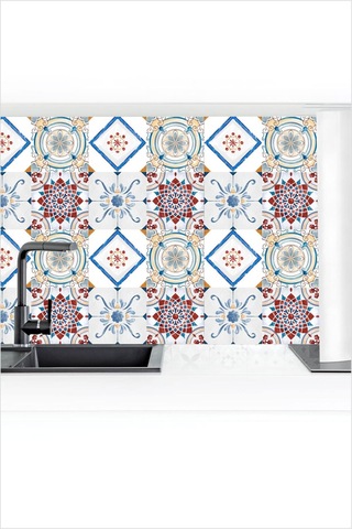 Retro Akdeniz Çini Desenli Mutfak Tezgah Arası - Banyo Sticker Çok Renkli