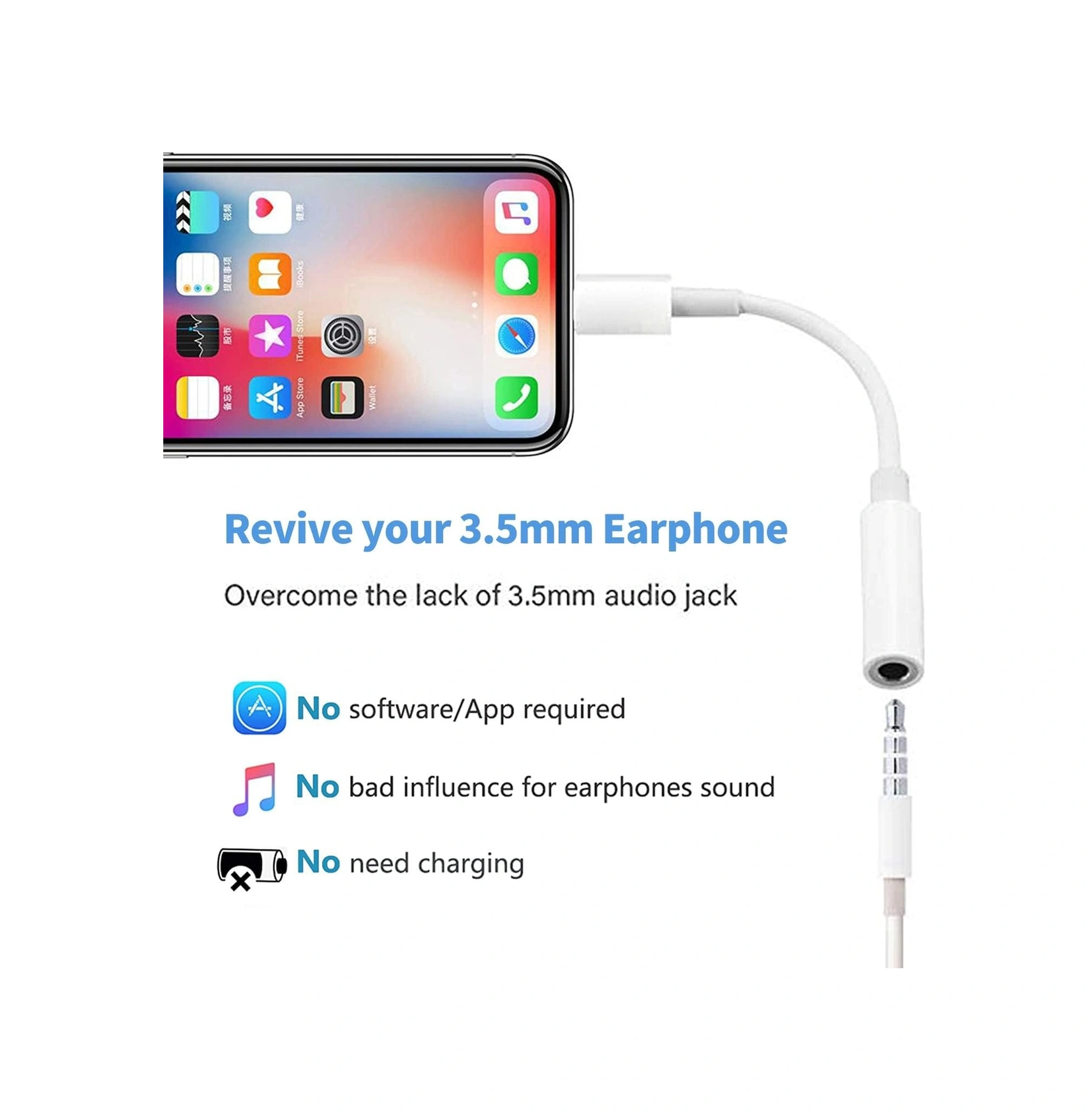 2x Lightning - 3,5 Mm Kulaklık Adaptörü Beyaz Beyaz