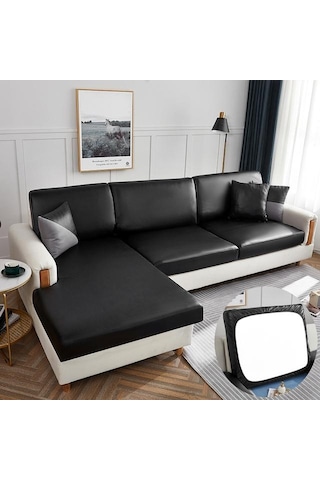 Siyah Su Geçirmez Pu Mobilyalar Koruyucu Kanepe Minder Örtüsü Köşe Kanepe Koltuk Minderi Slipcover Elastik Düz Renk Kanepe Örtüsü Normal Size-1