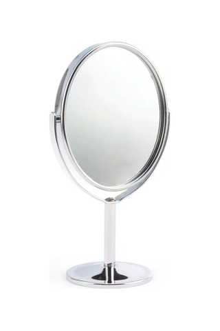 Oval Masaüstü Ayaklı 360 Dönebilen, İşyeri, Seyahat İçin Mini Krom Ayna 15x25cm Belirtilmemis