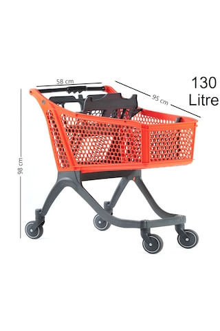130 Litre Kartal Plastik Market Alışveriş Arabası Turuncu / En:58 Boy:95 Yükseklik:98 Cm