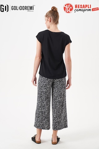 Gd Goldoremi 29128 Premium Kadın Desenli Rahat Kesim Bol Paça Kısa Kollu Pijama Takım Siyah