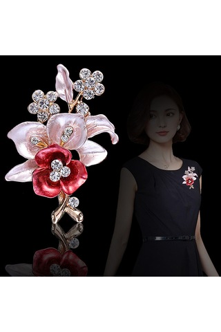 Kadın Rhinestone Oyma Çiçek Tasarım Yaka Rozeti Takı Broş Çok Renkli