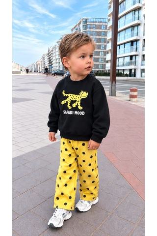 Elzo Collection Erkek Çocuk Safari Mood Yazılı Figür Detaylı Sweatshirt Gabardin Denim Kot Pantolon Alt Üst Takım Çok Renkli