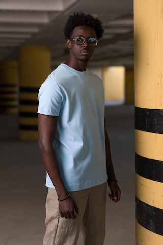 Bisiklet Yaka Lu Basic Oversize Geniş Model T-Shirt Mavi