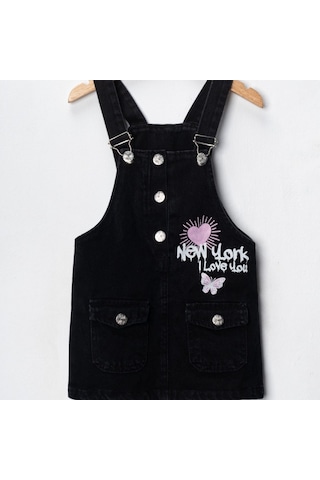 Kız Çocuk 3/7 Yaş Siyah New York Kot Denim Jile Siyah - Siyah