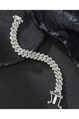 Brezza Lusso Jewelry Gurmet Zincir Model Pırlanta Işıltılı İthal Kadın Gümüş Bileklik 17 Cm