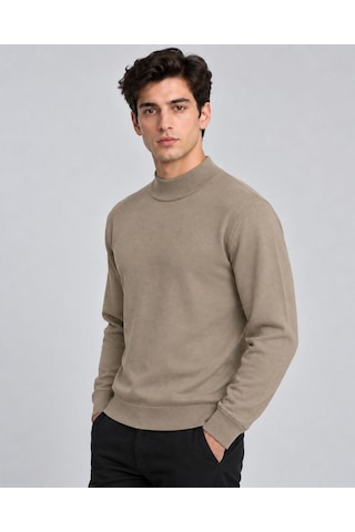 Classics Men Slim Fit Polo Yarım Balıkçı Uzun Kol Erkek Triko 07425 Bej