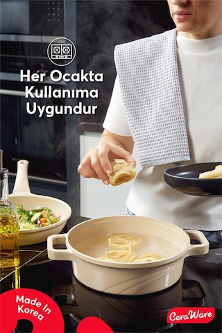 Ceraware Vetta 10 Parça Seramik Yapışmaz Tencere Tava Seti Bej