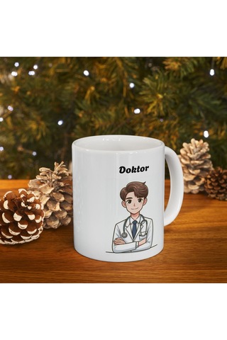 Erkek Doktor Hediyelik Baskılı Porselen Beyaz Lüks Kupa Bardak Beyaz