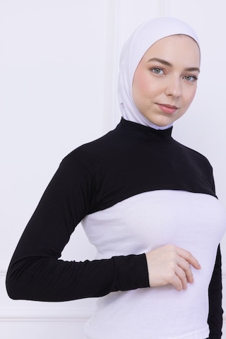 Loggia Balıkçı Yaka Boyunluklu Kolluk Siyah - Likralı Dik Yakalı Kadın Body Tesettür Crop Bolero Siyah