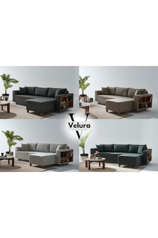 Rengar Köşe Takımı & Yataklı Bazalı Keten Kumaş Köşe Koltuk Takımı - Gri