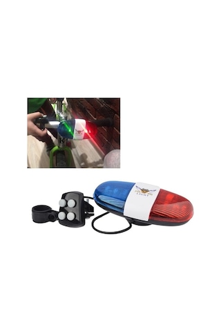 Bisiklet Polis Sirenli Korna 4 Farklı Melodi 6 Işıklı Pil Dahil Mavi - Kırmızı