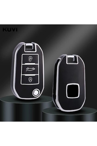 Peugeot 301 307 308 208 508 2008 3008 Partner Anahtar Koruma Kılıfı Siyah Gümüş