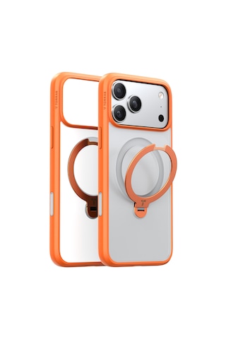 Torras Apple iPhone Uyumlu 17 Pro Max O Stand Spin Serisi Magsafe Kılıf Turuncu