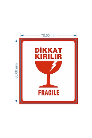 Kırılır Etiketi Fragile Label Yapışkanlı Sticker Çıkartma 70mm X 80mm 250 Adet