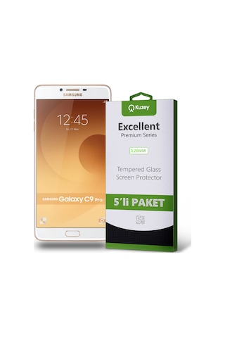 Samsung Galaxy C9 Pro ile Uyumlu Kırılmaz Temperli Ekran Koruyucu Cam Ekonomik 5'li Paket