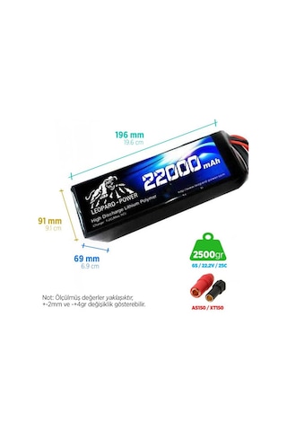 Leopard Power 22000 Mah 22.2v 6s 25c Uav & Multirotor Lityum Polimer Lipo Batarya Pil Xt150 Plug