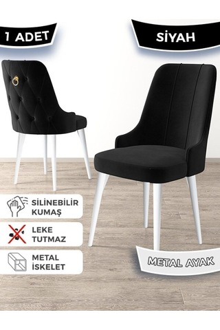 Canisa Newa Serisi, 1.sınıf Babyface Kumaş Beyaz Metal Ayak Gold Halkalı, 6 Adet Siyah Sandalye Siyah